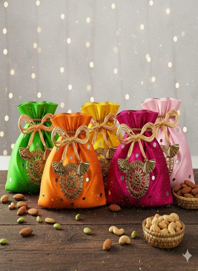 Wrapping Studio استوديو التغليف | حقائب بوتلي تقليدية لحفلات الزفاف والمناسبات الخاصة | حقائب هدايا تقليدية للحفلات | بوتلي للعملات المعدنية | طقم من 5 قطع من قماش الحرير المطرز - Image 3